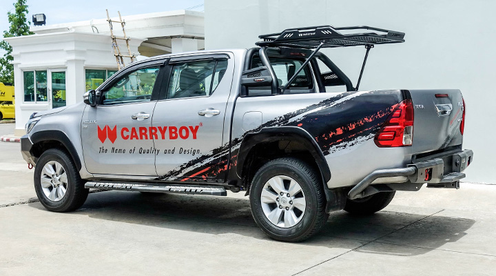 Steel Roof Rack and Black Roll Bar — Toyota Hilux Revo